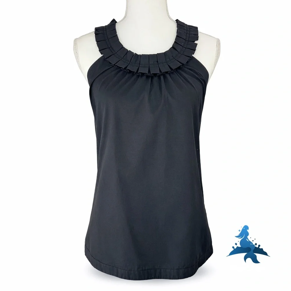 1274 J.Crew Pleated Ruffle Neck Sleeveless Blouse – Size 2 – Black